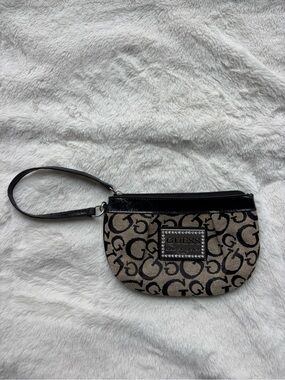 GUESS Black and Beige Signature Wristlet
